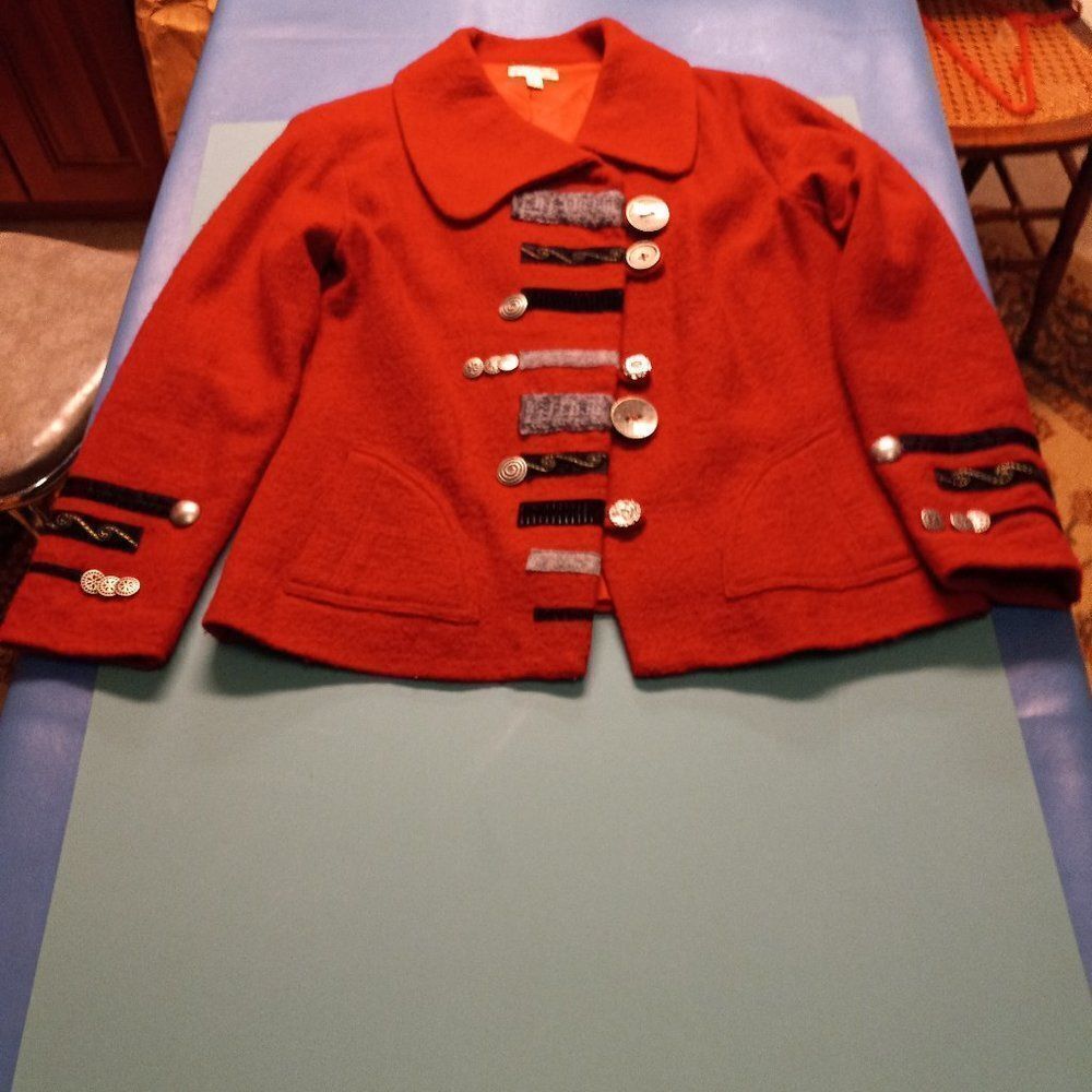 Carson Red Boiled Wool Artisan Multi-Size/Design Buttons Women's Large Jacket